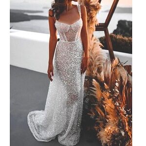 Kiss Prom New Wedding Collection Bustier Corset Gown Size 6 Sequins Beaded